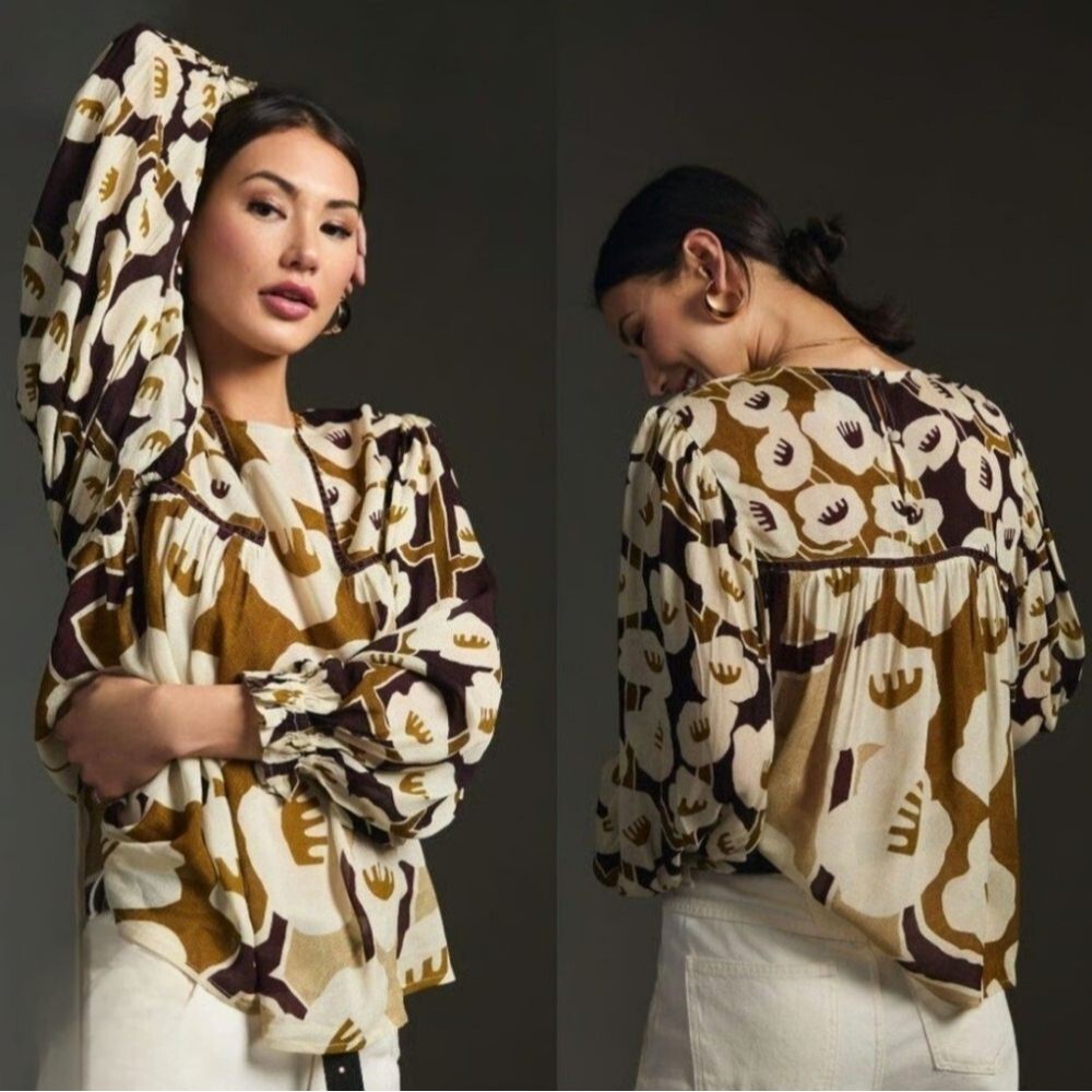 Anthropologie Bl-nkL London Miranda Peasant Blouse Size M